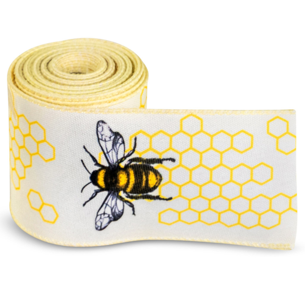 Ruban cadeau avec motif de grande abeille 64 mm