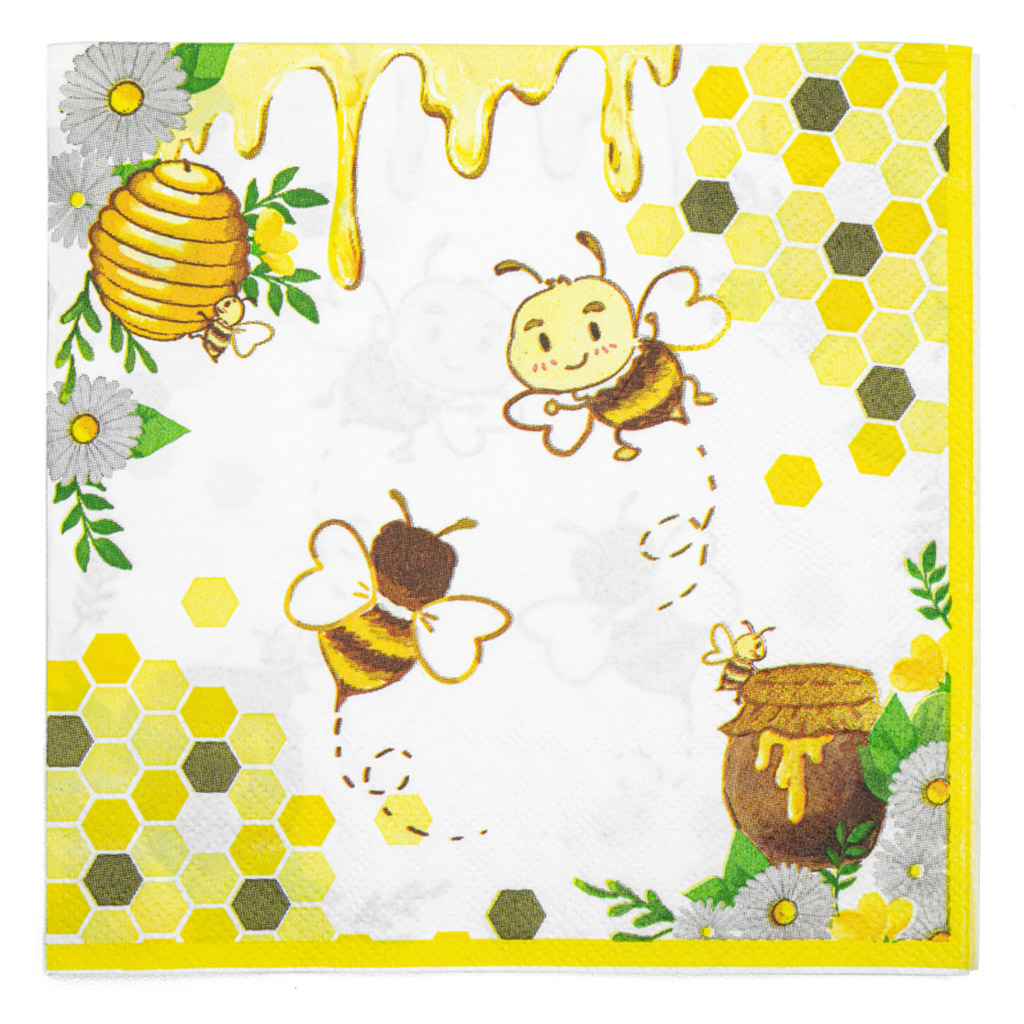 Serviettes en papier « Abeille avec miel et rayons » - 20 pièces
