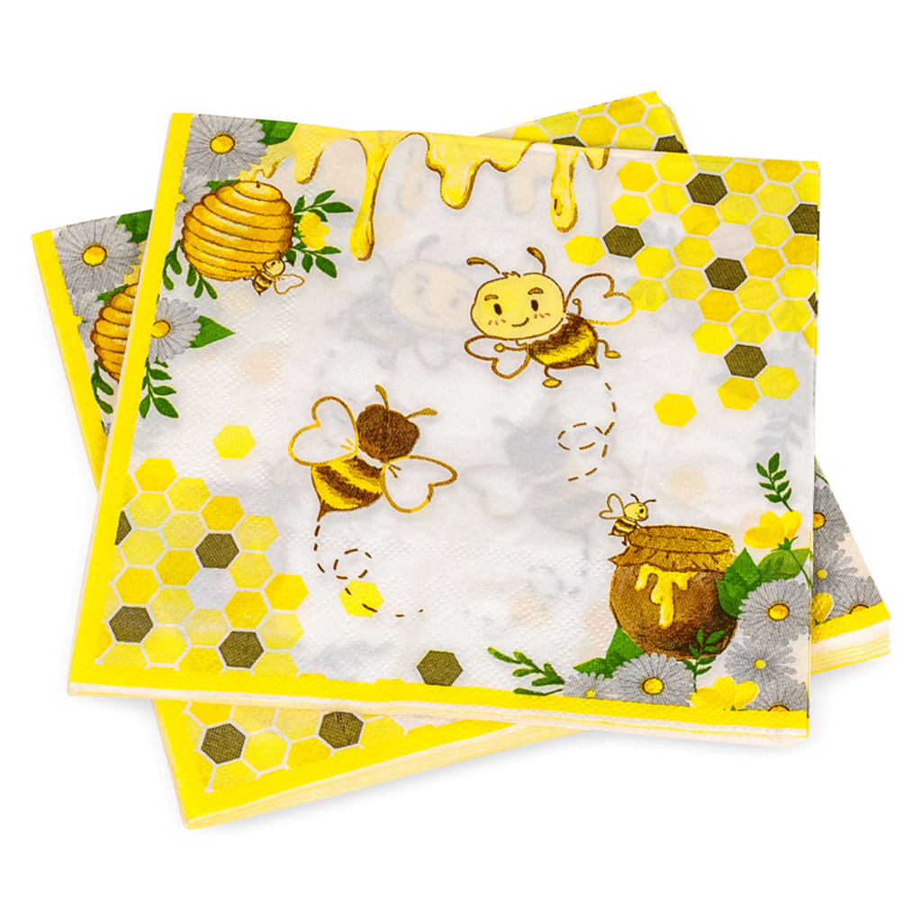 Serviettes en papier « Abeille avec miel et rayons » - 20 pièces
