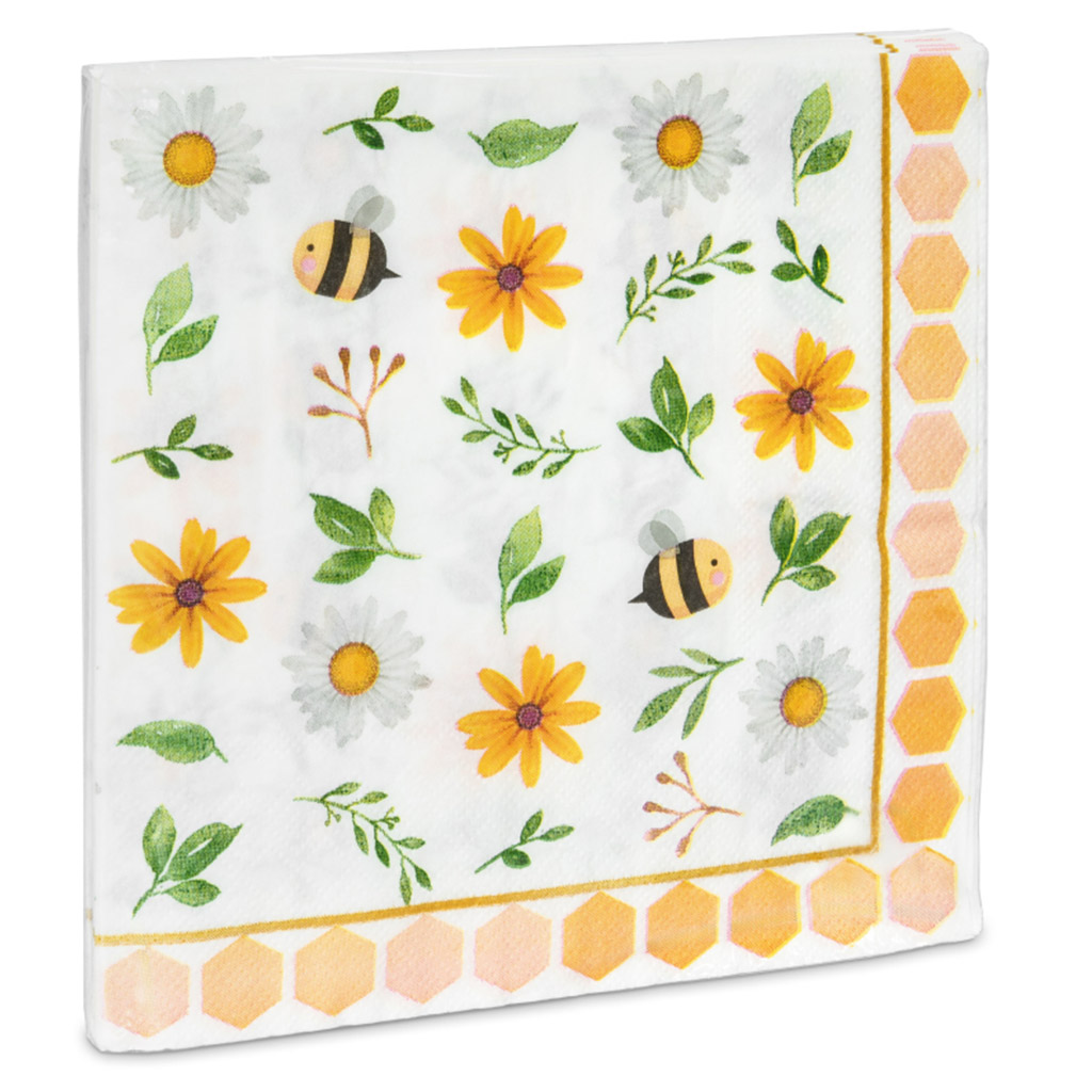 Serviettes en papier « Abeilles et fleurs » - 20 pièces