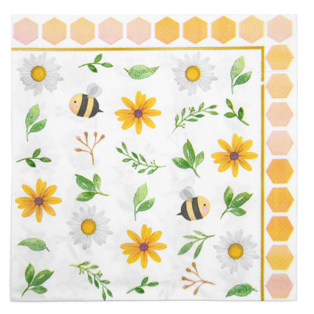 Serviettes en papier « Abeilles et fleurs » - 20 pièces