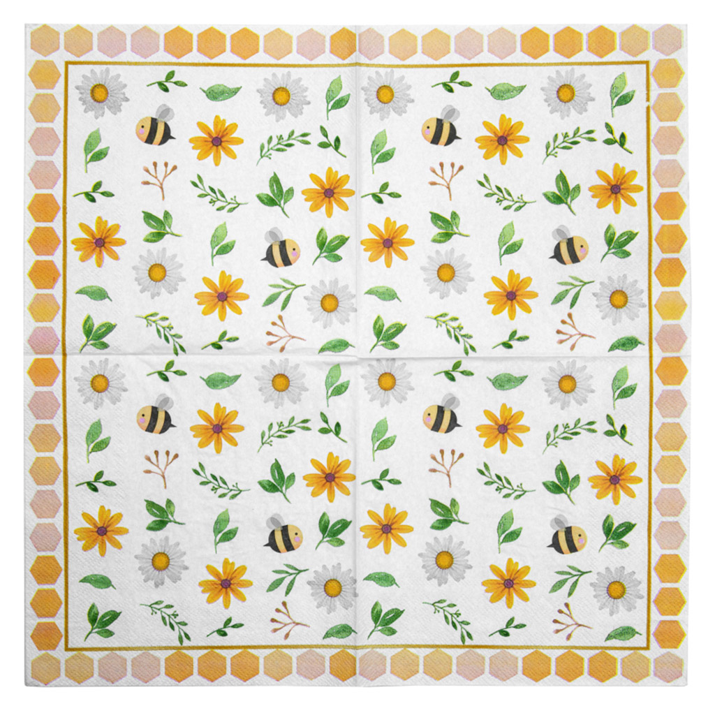 Serviettes en papier « Abeilles et fleurs » - 20 pièces
