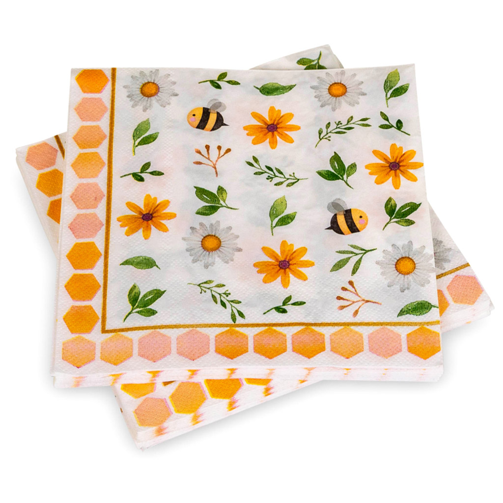 Serviettes en papier « Abeilles et fleurs » - 20 pièces