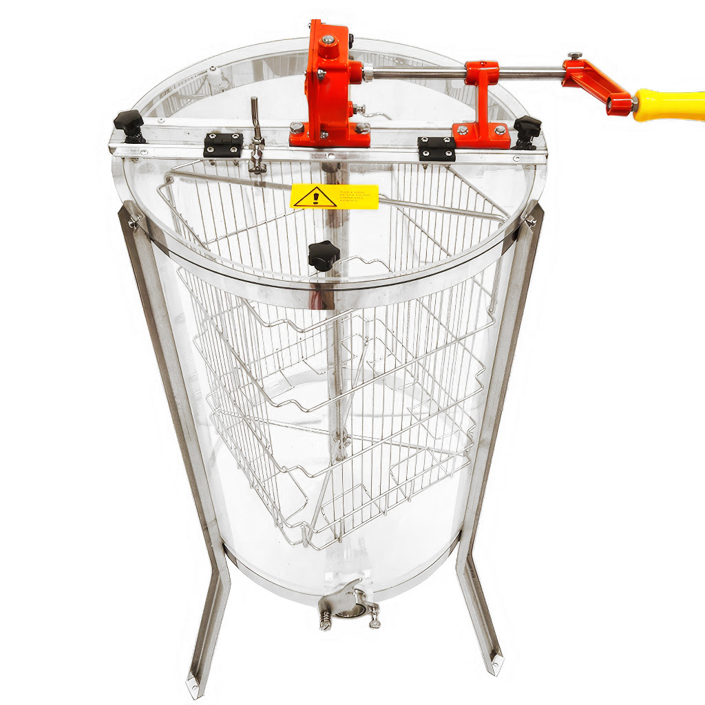 Extracteur de miel Mellarius ProLine transparent 4 cadres manuel avec grande manivelle P45