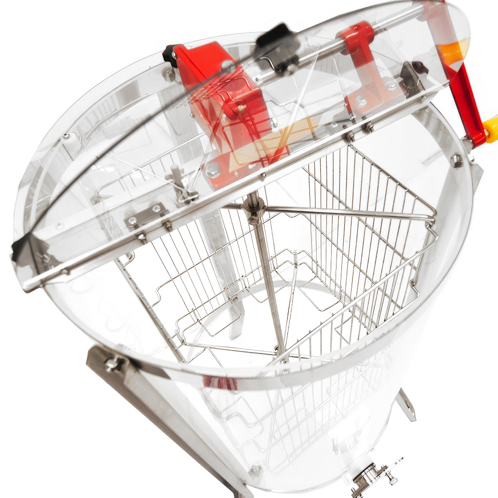 Extracteur de miel Mellarius ProLine transparent 4 cadres manuel avec grande manivelle P45