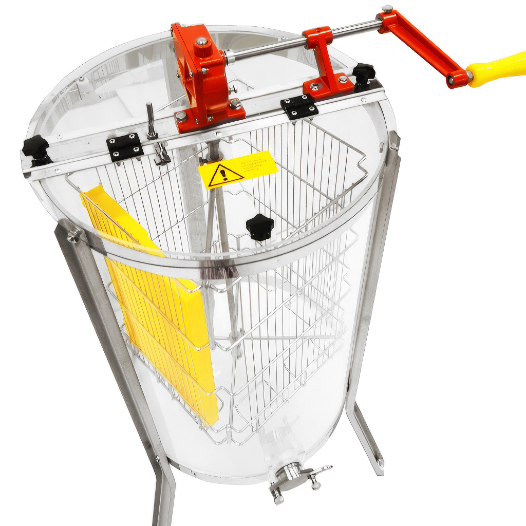 Extracteur de miel Mellarius ProLine transparent 4 cadres manuel avec grande manivelle P45
