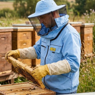 Veste d'apiculture avec chapeau - bleue - Lysoň, taille : S-XXL