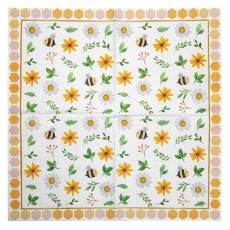 Serviettes en papier « Abeilles et fleurs » - 20 pièces