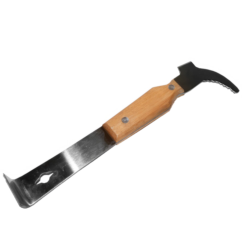 Écarteur apicole Swiss Biene, grand en acier inoxydable avec manche en bois 26 cm