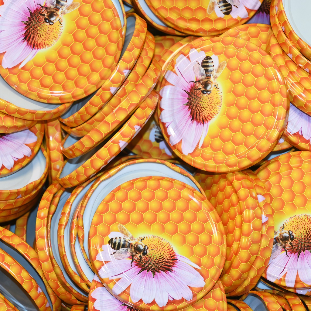 Couvercle pour pot TO 82 - abeille sur marguerite rose - 700 pièces - carton complet - HO2